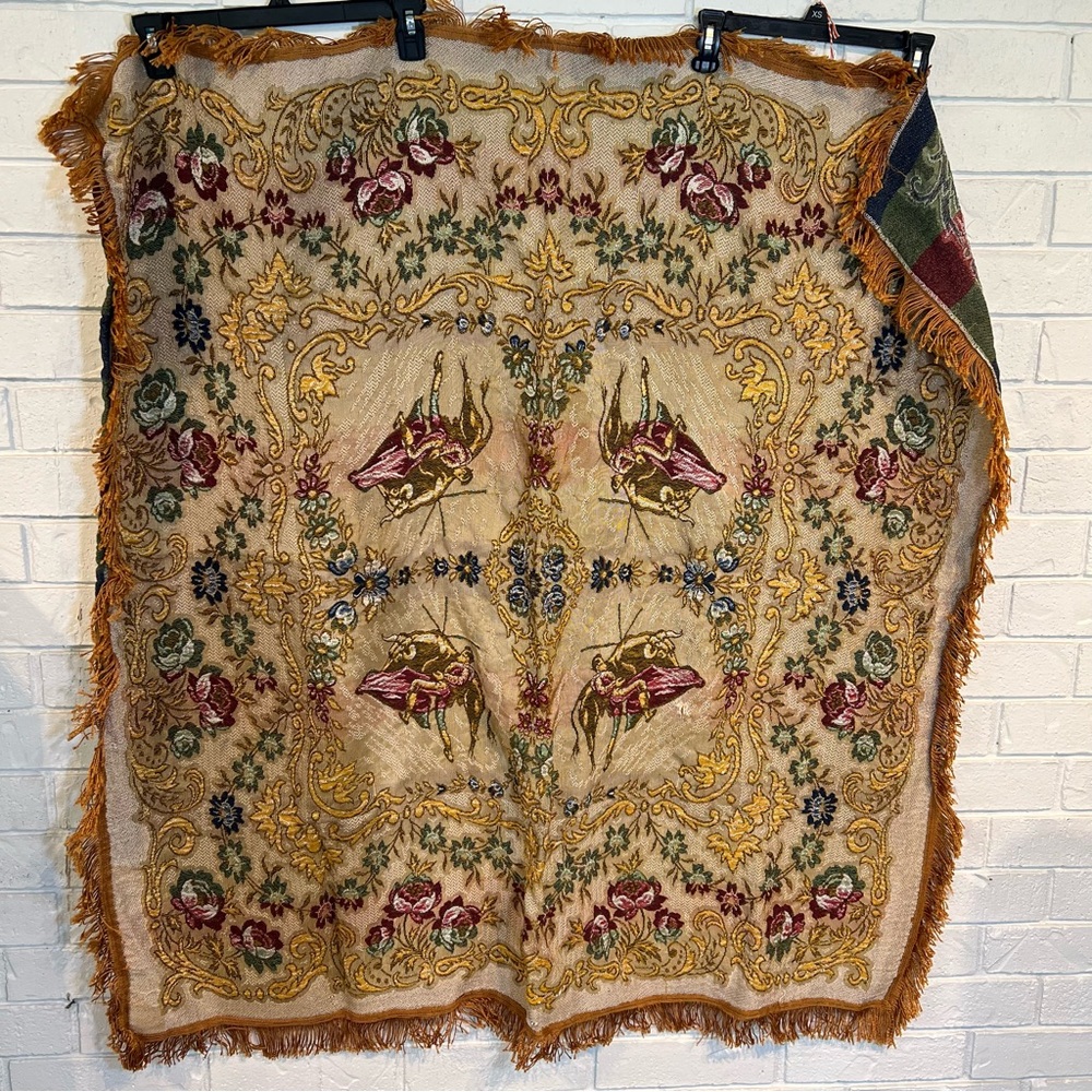Vintage Floral Matador Spanish Bull Fighting Tapestry Throw with Fringe